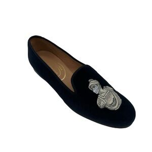Stubbs & Wootton Black Loafers with Silver Embroidery